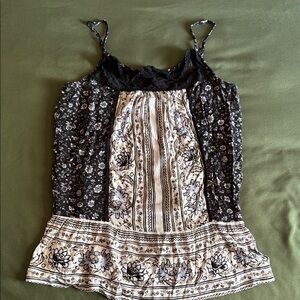 Floral Black and Cream Women's Top